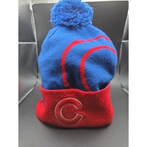 Fanatics Chicago Cubs MLB Baseball Pom Beanie Hat Mens OSFM Blue Red Knit C Logo